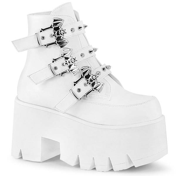 Demonia Women's Ashes-55 Platform Ankle Boots - White Vegan Leather D1463-57US Clearance